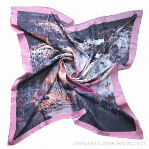 100% Digital Printed Silk Scarf, High Quality, Sized 90x90cm